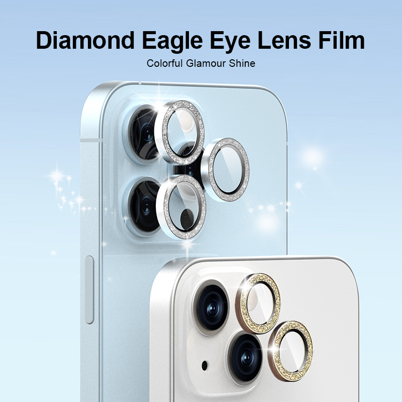 iPhone 15 Pro Max シャイニングダイヤモンドカメラレンズスクリーンプロテクター 9H 個別メタル ガラスカメラレンズフィルム付き