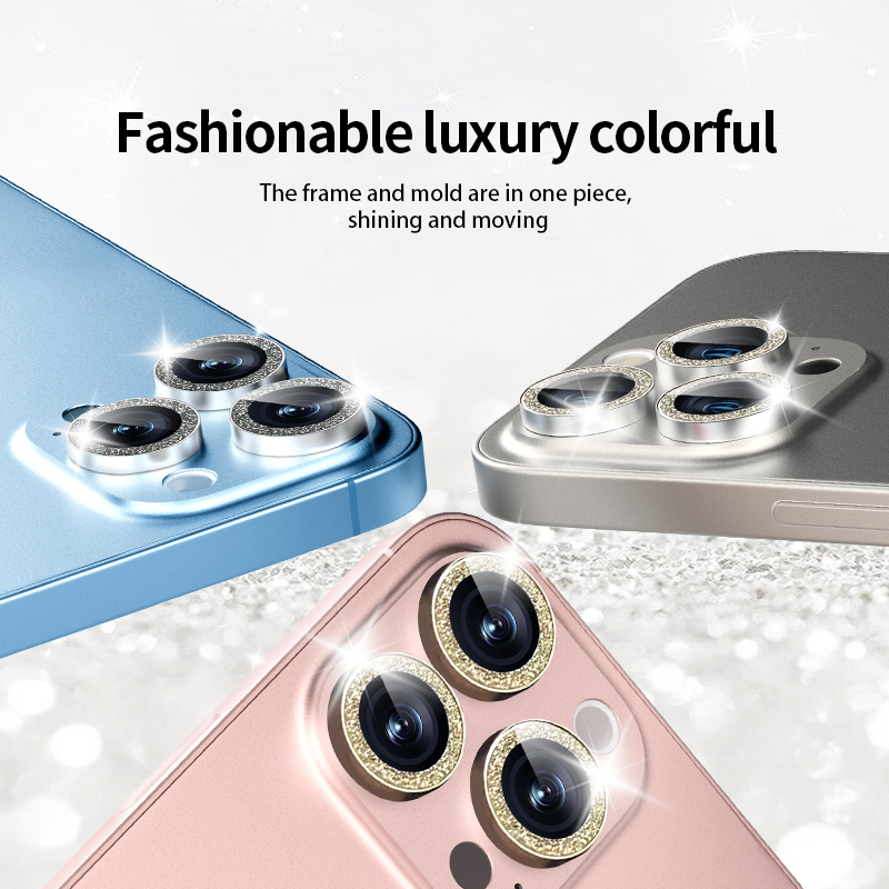 iPhone 15 Pro Max シャイニングダイヤモンドカメラレンズスクリーンプロテクター 9H 個別メタル ガラスカメラレンズフィルム付き